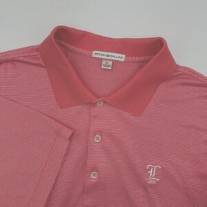 Peter Millar Men's XL Polo Shirt Peach w White Stripes 100% Cotton, 1901 Logo‎